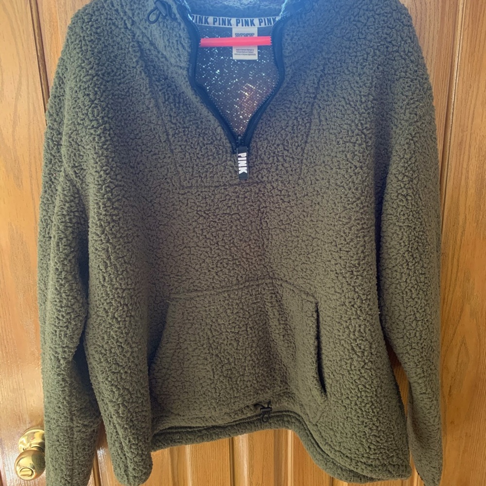 PINK Sherpa pullover (forest green)